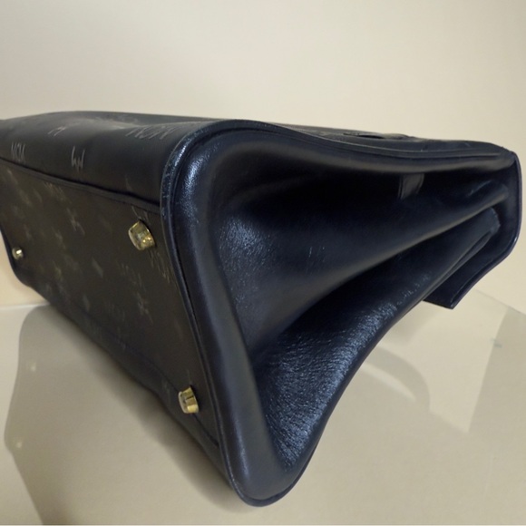 MCM Black Monogram Gold Hardware Box Kelly Top Handle Satchel Bag - Picture 5 of 15